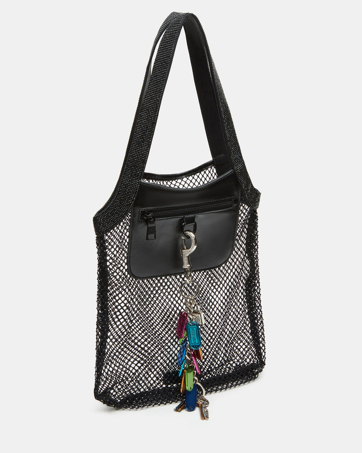 MAKIA Black Women's Crystal Rhinestone Shoulder Strap Net Tote Handbag | Steve Madden Exclusive