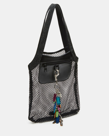 MAKIA Black Women's Crystal Rhinestone Shoulder Strap Net Tote Handbag | Steve Madden Exclusive
