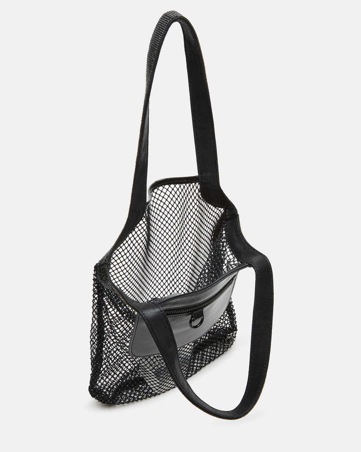 MAKIA Black Women's Crystal Rhinestone Shoulder Strap Net Tote Handbag | Steve Madden Exclusive