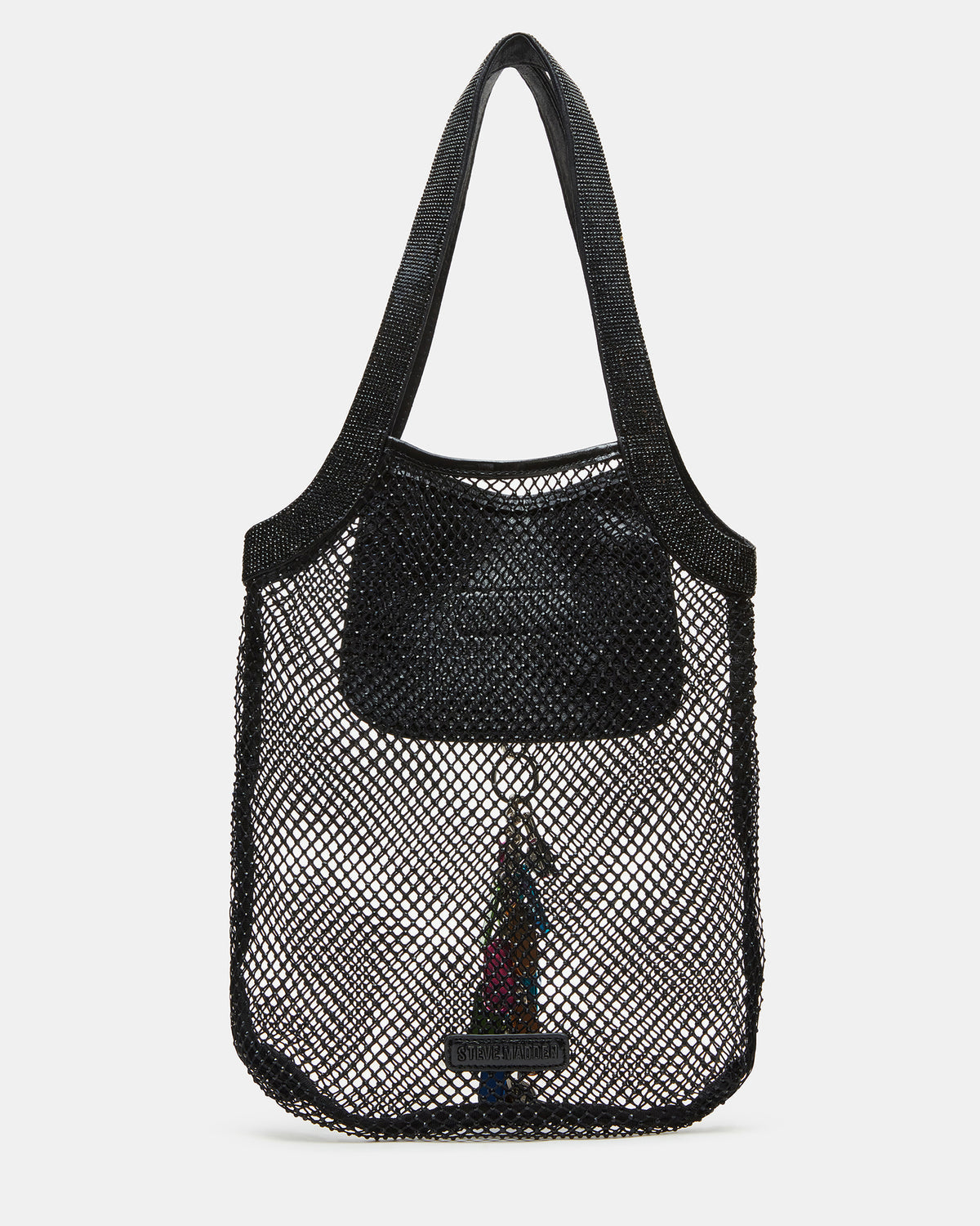 MAKIA Black Women's Crystal Rhinestone Shoulder Strap Net Tote Handbag | Steve Madden Exclusive