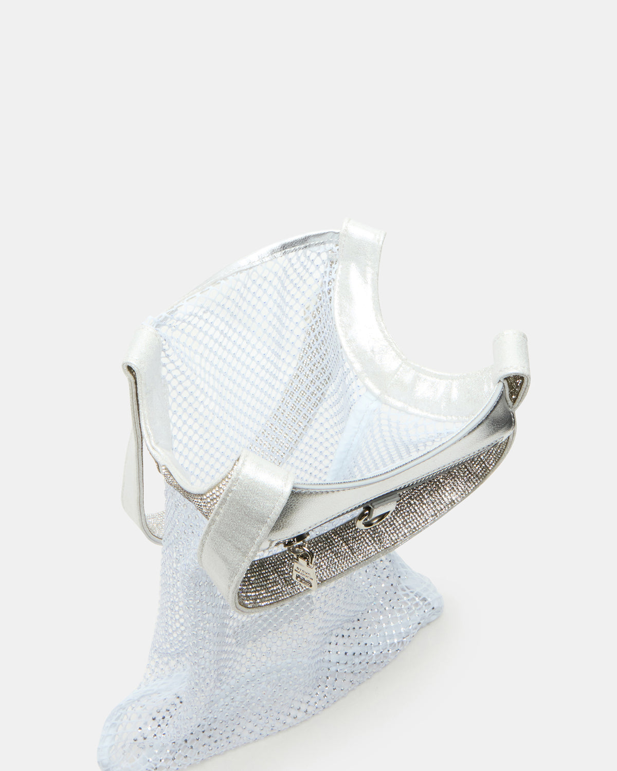 MAKIA White Women's Crystal Rhinestone Shoulder Strap Net Tote Handbag | Steve Madden Latest