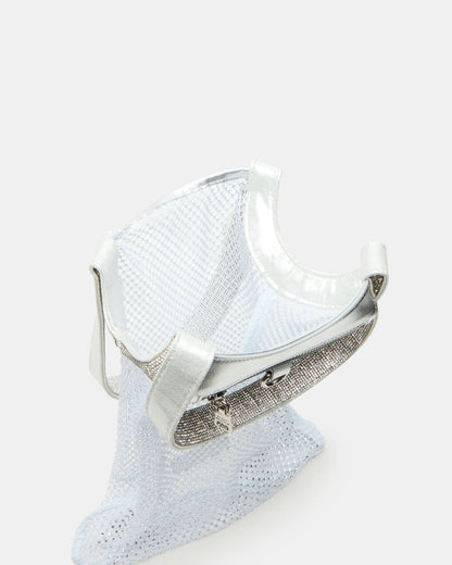 MAKIA White Women's Crystal Rhinestone Shoulder Strap Net Tote Handbag | Steve Madden Latest