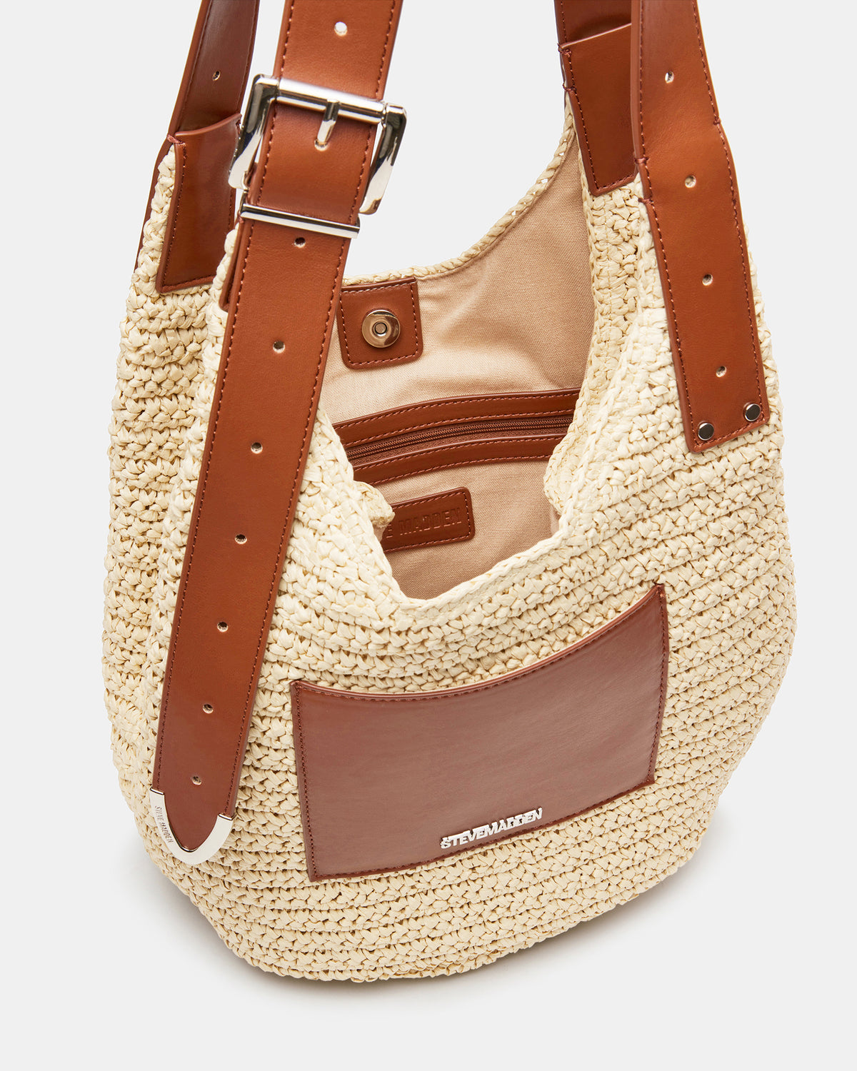 HIPPEE Cognac Multi Women's Belt Tip Buckle Shoulder Strap Bag | Steve Madden Featured