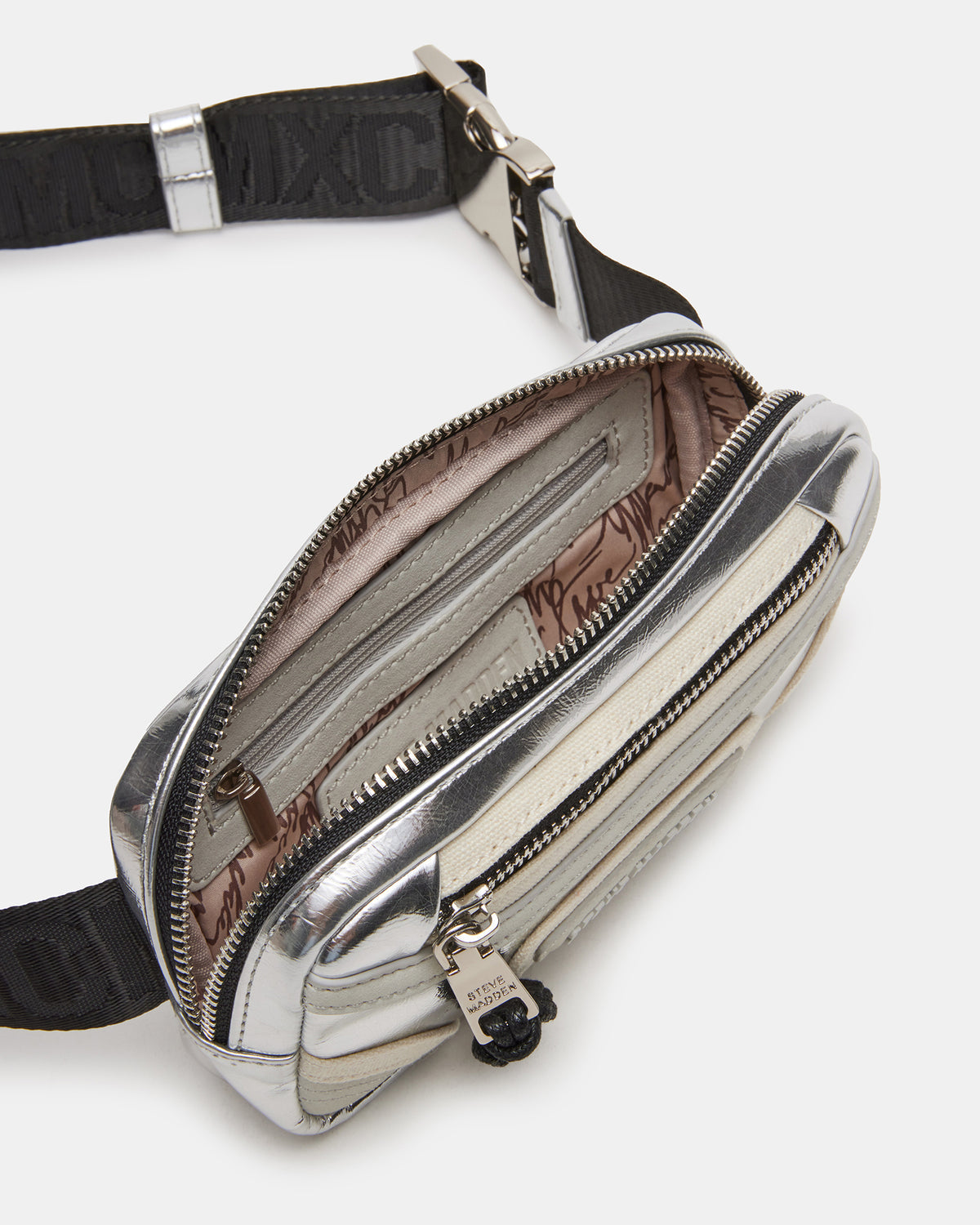 MADRIDD Belt Bag Silver | Women's Handbags | Steve Madden Top Pick