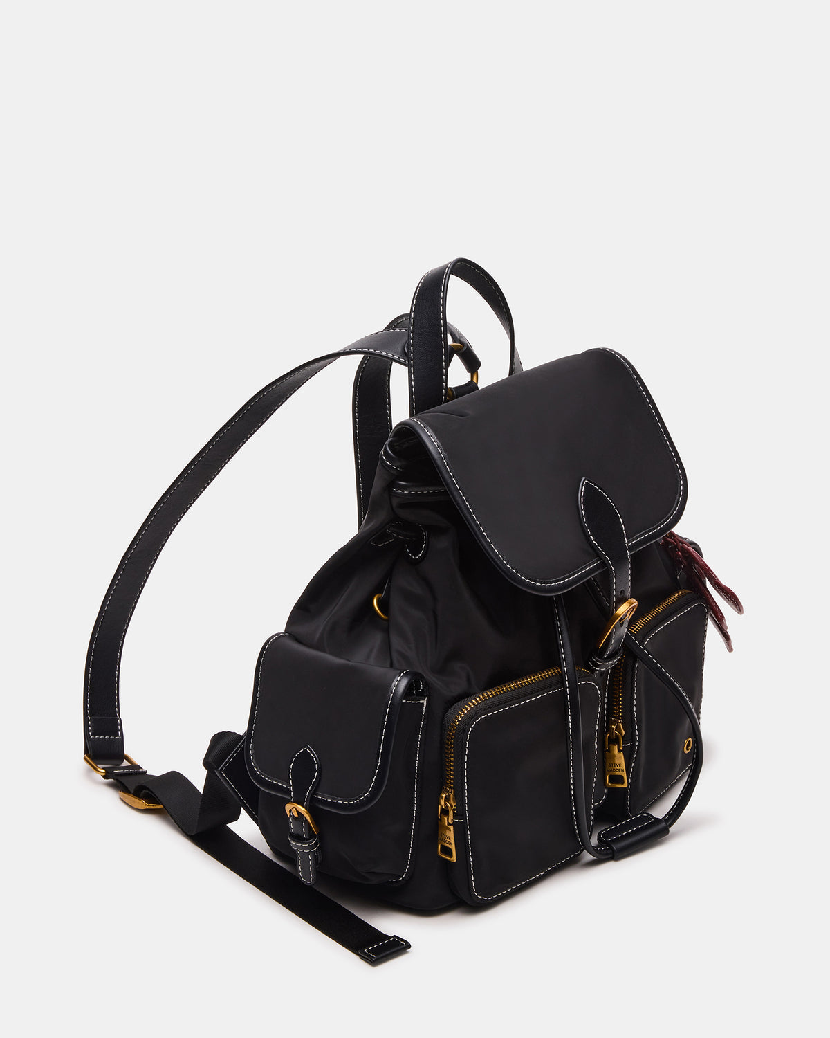 STUDIO Bag Black Nylon Cargo Pocket Drawstring Women's Backpack Handbag | Steve Madden Best Seller
