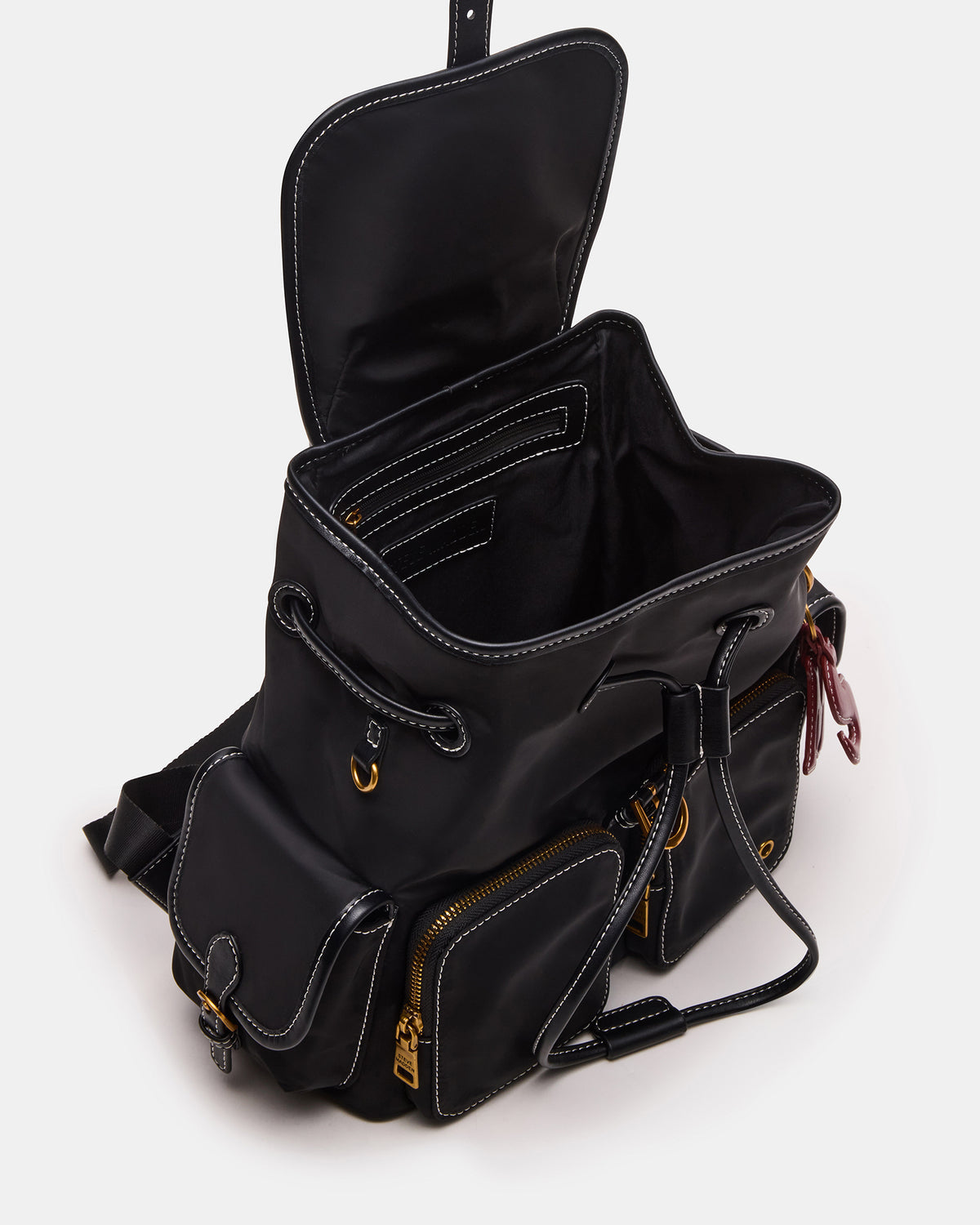 STUDIO Bag Black Nylon Cargo Pocket Drawstring Women's Backpack Handbag | Steve Madden Best Seller