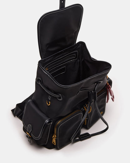 STUDIO Bag Black Nylon Cargo Pocket Drawstring Women's Backpack Handbag | Steve Madden Best Seller