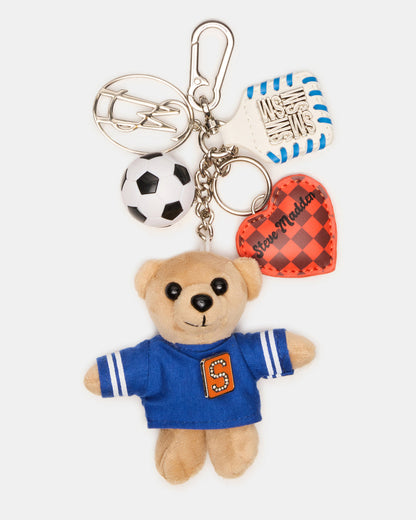 GOAL BAG CHARM Blue Multi Stuffed Bear Attachable Bag Charm | Steve Madden Signature