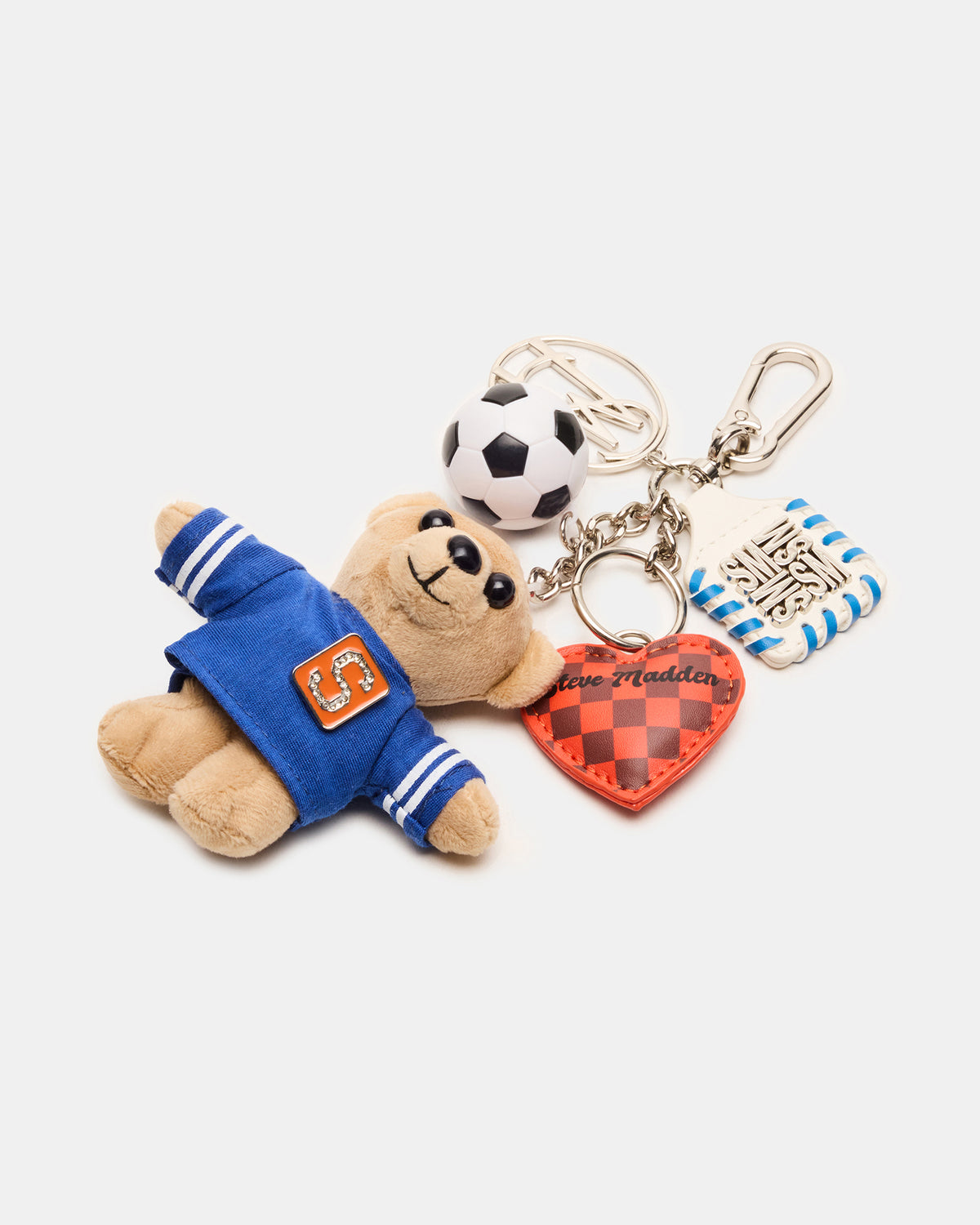 GOAL BAG CHARM Blue Multi Stuffed Bear Attachable Bag Charm | Steve Madden Signature