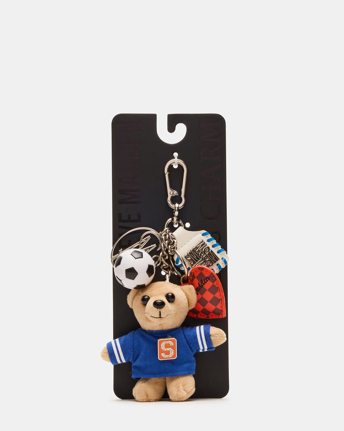 GOAL BAG CHARM Blue Multi Stuffed Bear Attachable Bag Charm | Steve Madden Signature