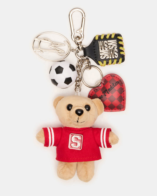 GOAL BAG CHARM Red Multi Stuffed Bear Attachable Bag Charm | Steve Madden Trending