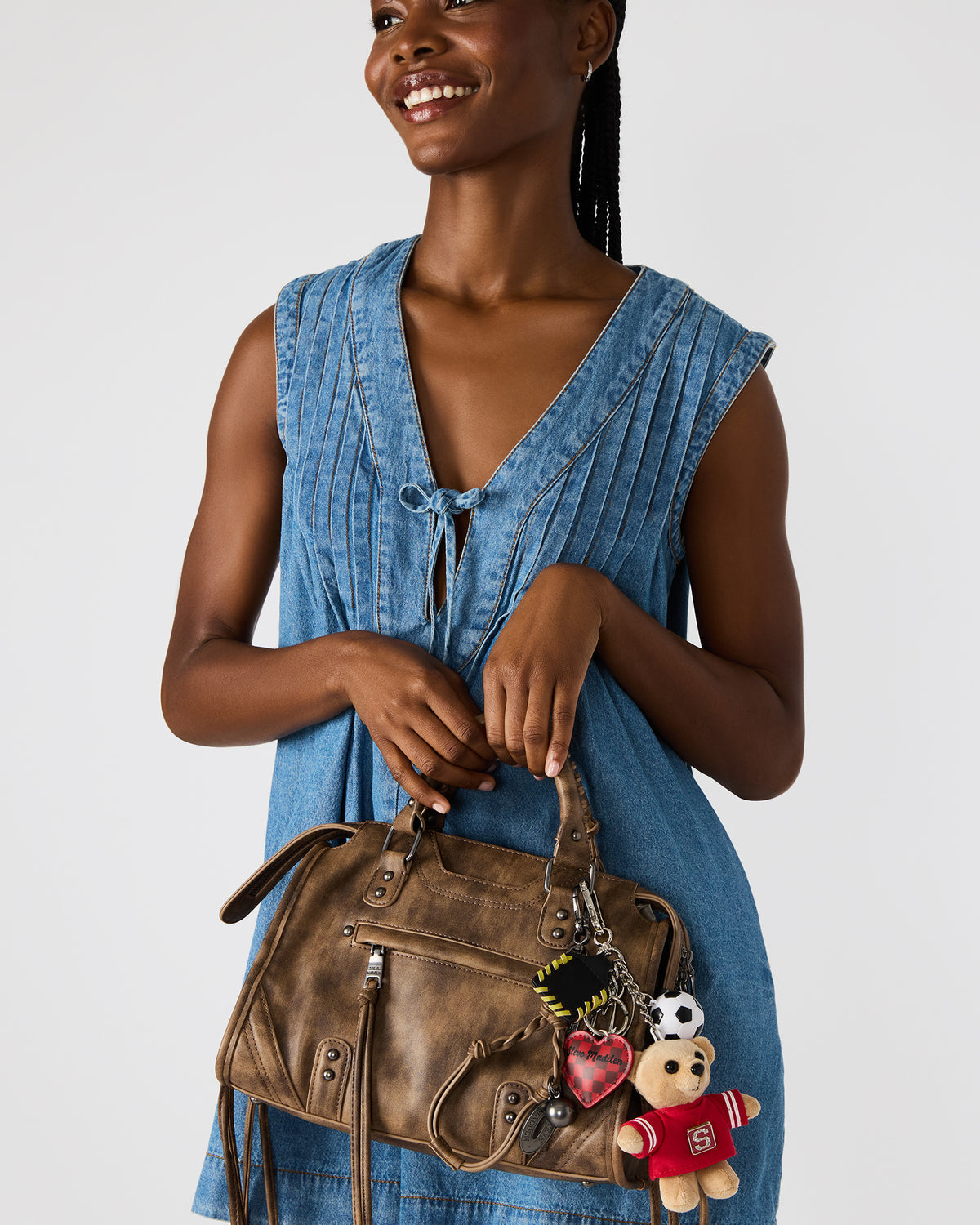 GOAL BAG CHARM Red Multi Stuffed Bear Attachable Bag Charm | Steve Madden Trending