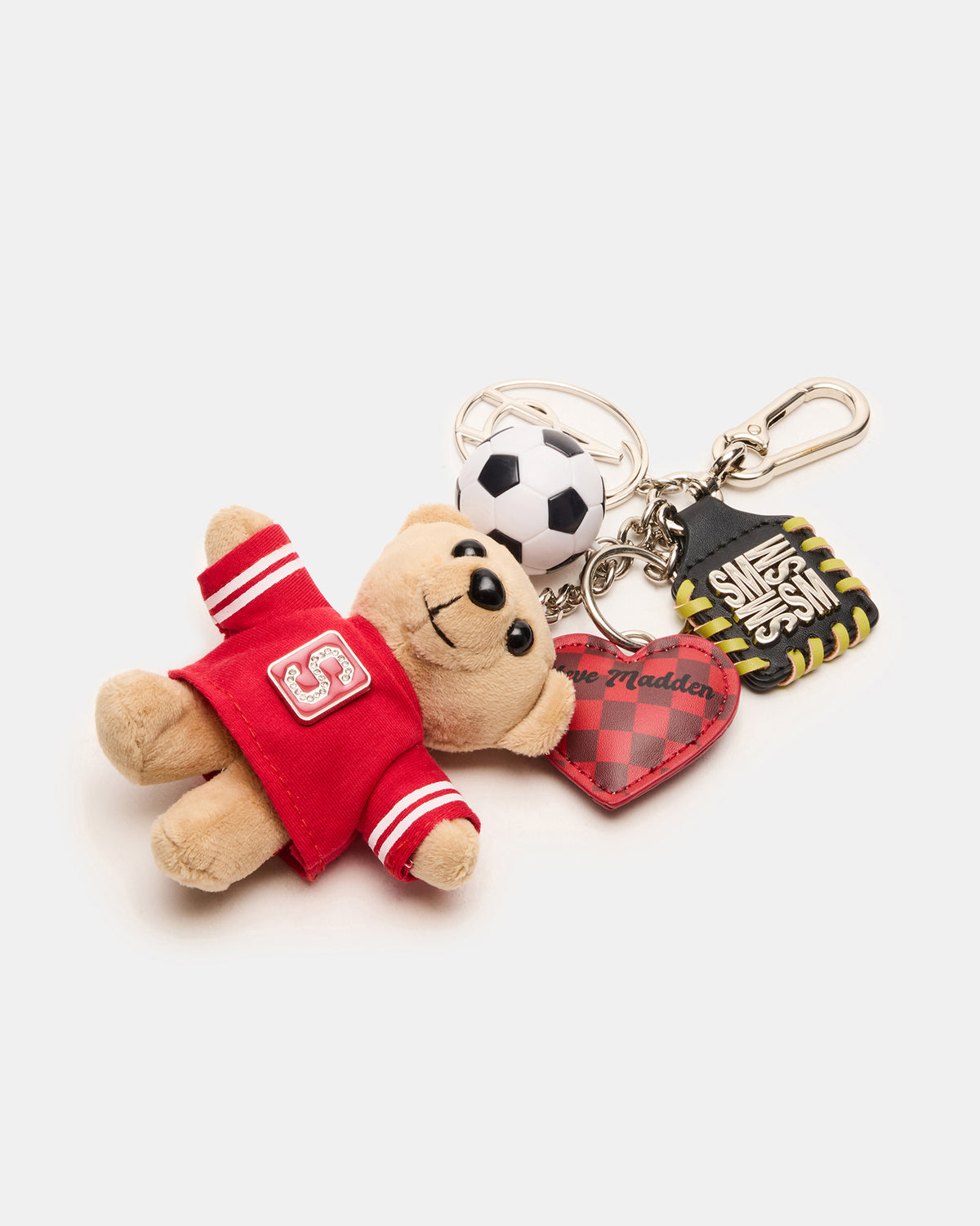 GOAL BAG CHARM Red Multi Stuffed Bear Attachable Bag Charm | Steve Madden Trending