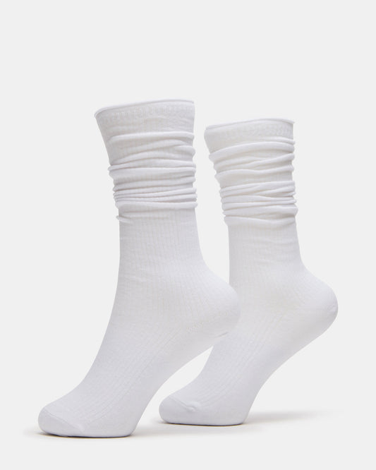 2 PACK RIB SLOUCH SOCKS WHITE Women's Ribbed Quarter Socks | Steve Madden Classic