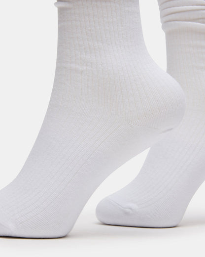 2 PACK RIB SLOUCH SOCKS WHITE Women's Ribbed Quarter Socks | Steve Madden Classic