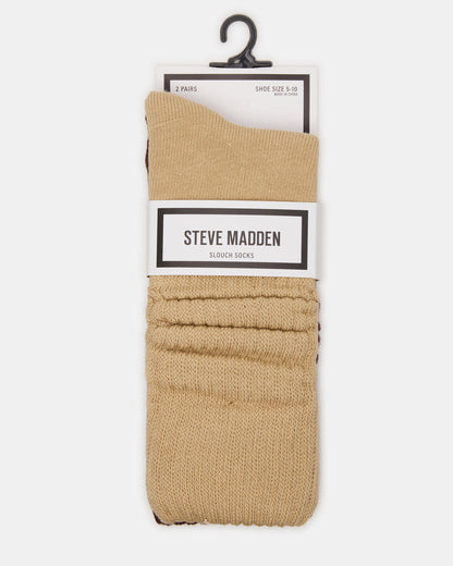 2 PACK RIB SLOUCH SOCKS TAN MULTI Women's Ribbed Quarter Socks | Steve Madden Featured