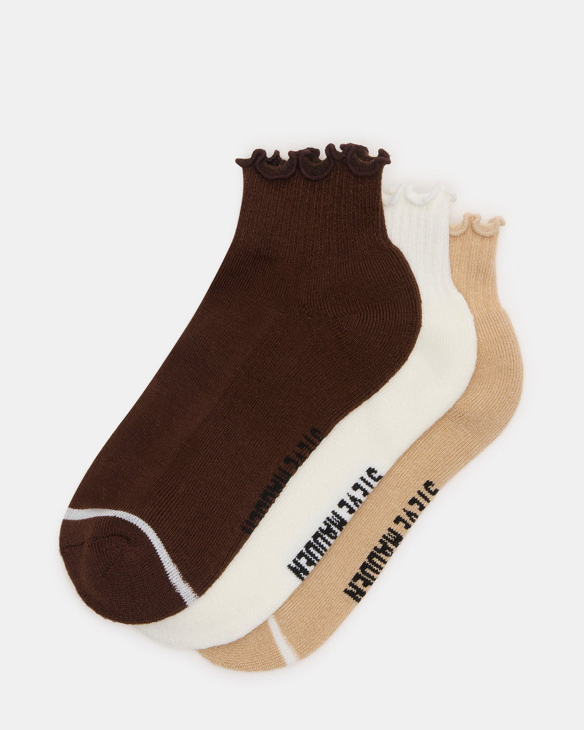 CHEER 3 PACK LETTUCE EDGE SOCKS Brown Women's Anklet Socks | Steve Madden Best Price