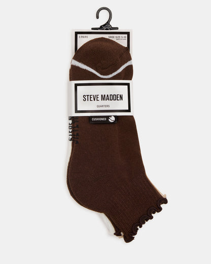 CHEER 3 PACK LETTUCE EDGE SOCKS Brown Women's Anklet Socks | Steve Madden Best Price