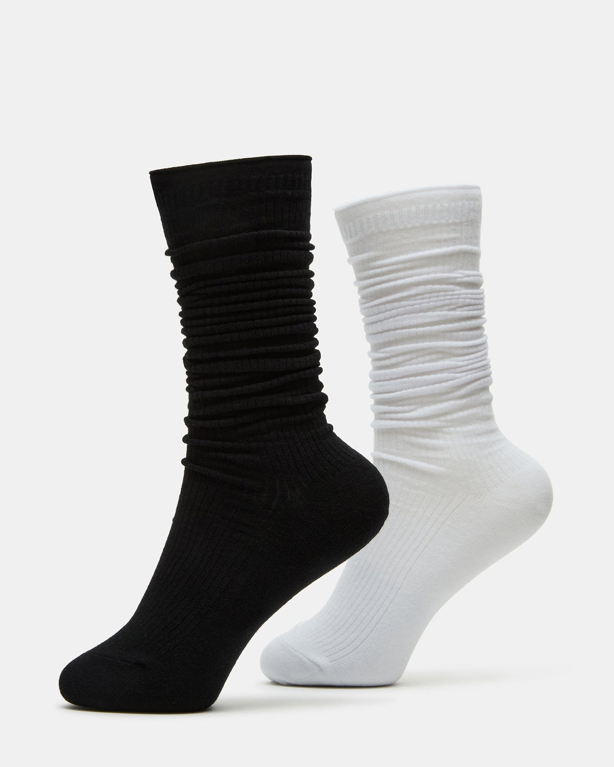 2 PACK SLOUCHY CREW SOCKS BLACK WHITE Scrunch Socks | Steve Madden Exclusive