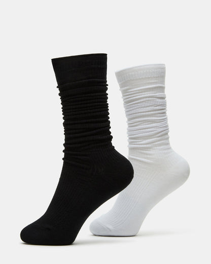 2 PACK SLOUCHY CREW SOCKS BLACK WHITE Scrunch Socks | Steve Madden Exclusive