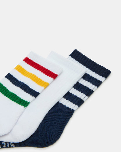3 Pack Striped Crew Socks Women's White Multi | Steve Madden Top Pick