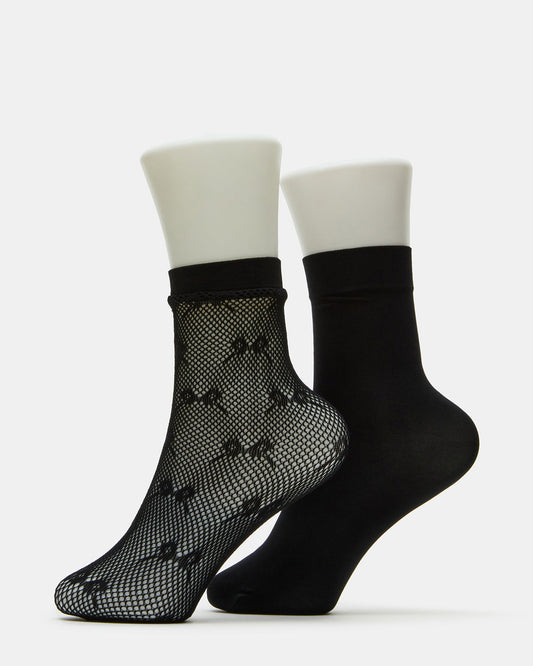2 Pack Bow Fishnet Anklet Women's Lace Quarter Socks Black | Steve Madden Popular