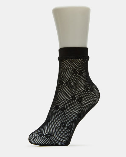 2 Pack Bow Fishnet Anklet Women's Lace Quarter Socks Black | Steve Madden Popular