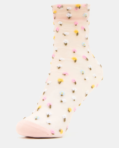2 WILDFLOWER PACK TULLE SOCKS BLUSH Women's Anklet Socks | Steve Madden Trending