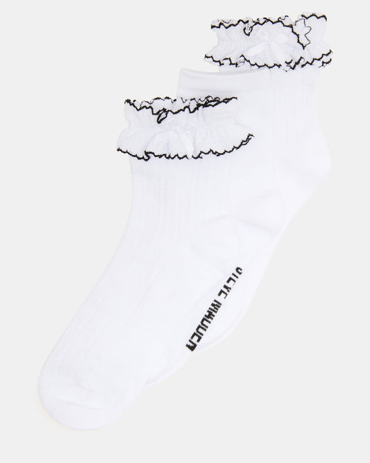 2 PACK AVA RUFFLE SOCKS WHITE Women's Double Ruffle Edge Anklet Socks | Steve Madden Smart Buy