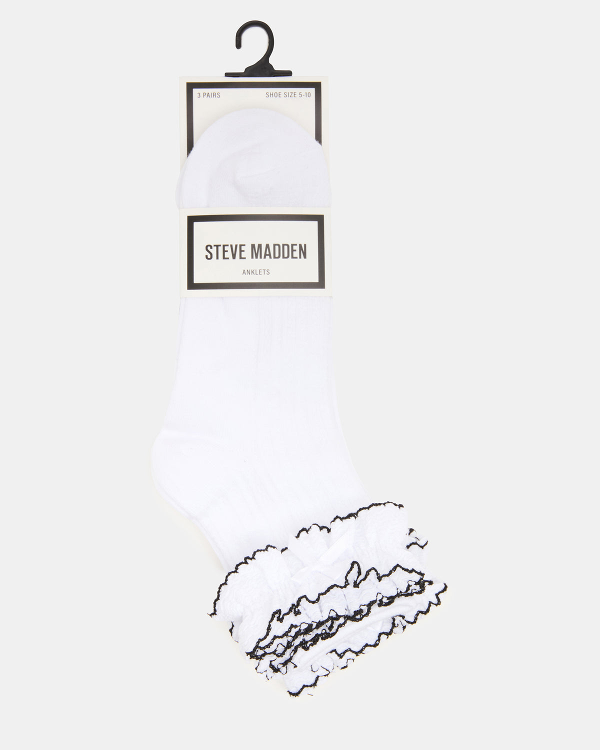 2 PACK AVA RUFFLE SOCKS WHITE Women's Double Ruffle Edge Anklet Socks | Steve Madden Smart Buy