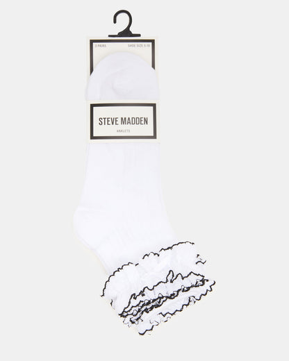 2 PACK AVA RUFFLE SOCKS WHITE Women's Double Ruffle Edge Anklet Socks | Steve Madden Smart Buy