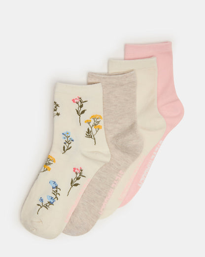4 BLOOM PACK FLOWER SOCKS IVORY MULTI Women's Anklet Socks | Steve Madden Trusted
