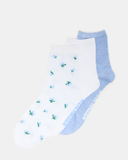 3 SPRING PACK FLOWER SOCKS WHITE MULTI | Steve Madden Sale
