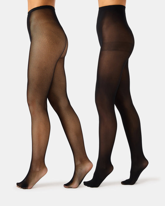 2 PACK MINI FISHNET TIGHT BLACK Women's Footed Sheer Mesh Tights | Steve Madden Smart Buy