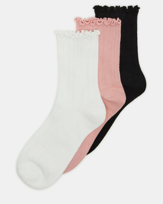 3 Pack Lettuce Edge Ribbed Women's Anklet Socks Multi | Steve Madden Sale