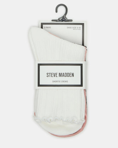 3 Pack Lettuce Edge Ribbed Women's Anklet Socks Multi | Steve Madden Sale