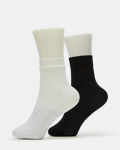 2 Pack Lace Anklet Women's Quarter Socks White | Steve Madden Deals