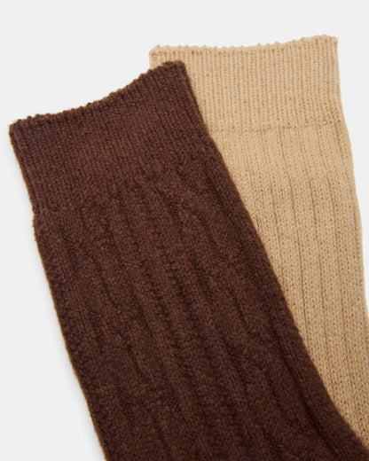 2 PACK CABLE TEXTURE BOOT SOCKS BROWN Women's Textured Quarter Book Socks | Steve Madden Best Seller