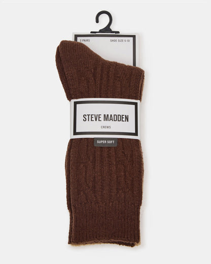 2 PACK CABLE TEXTURE BOOT SOCKS BROWN Women's Textured Quarter Book Socks | Steve Madden Best Seller