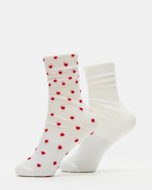 2 Pack Heart Sheer Tulle Women's Anklet Socks White | Steve Madden Classic