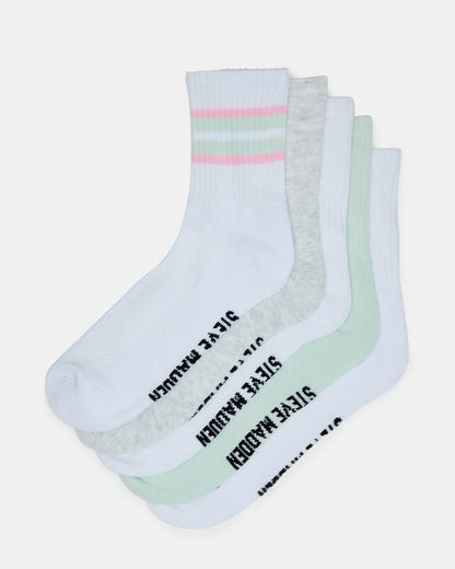 5 PACK STRIPED SOCKS White Multi Women's Stripe Athletic Socks | Steve Madden Essential