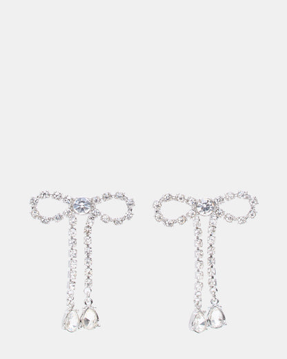 RHINESTONE BOW EARRINGS SILVER Women's Embellished Bow Post-Back Earrings | Steve Madden Deals