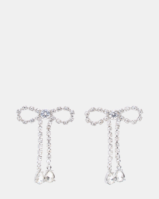 RHINESTONE BOW EARRINGS SILVER Women's Embellished Bow Post-Back Earrings | Steve Madden Deals