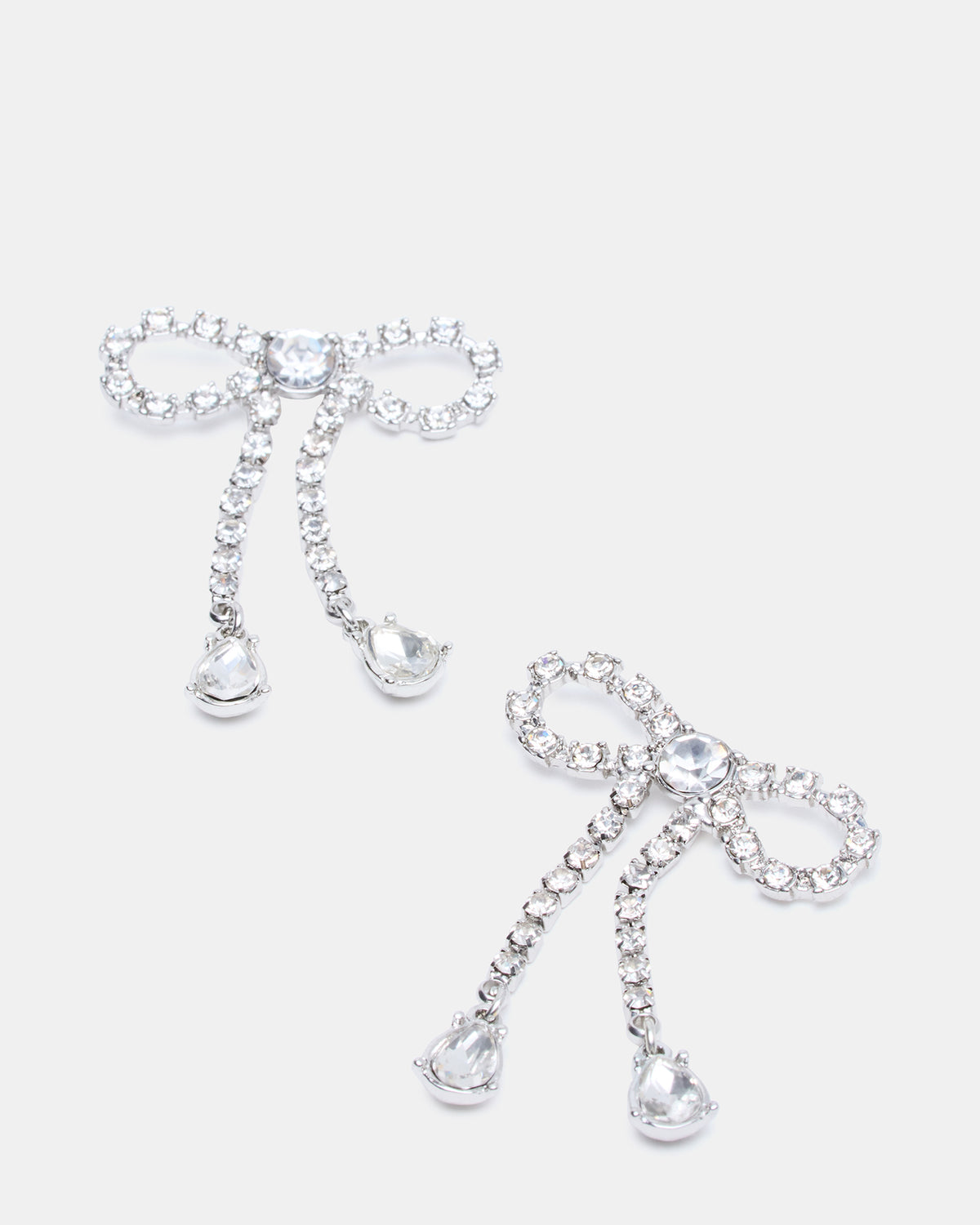 RHINESTONE BOW EARRINGS SILVER Women's Embellished Bow Post-Back Earrings | Steve Madden Deals