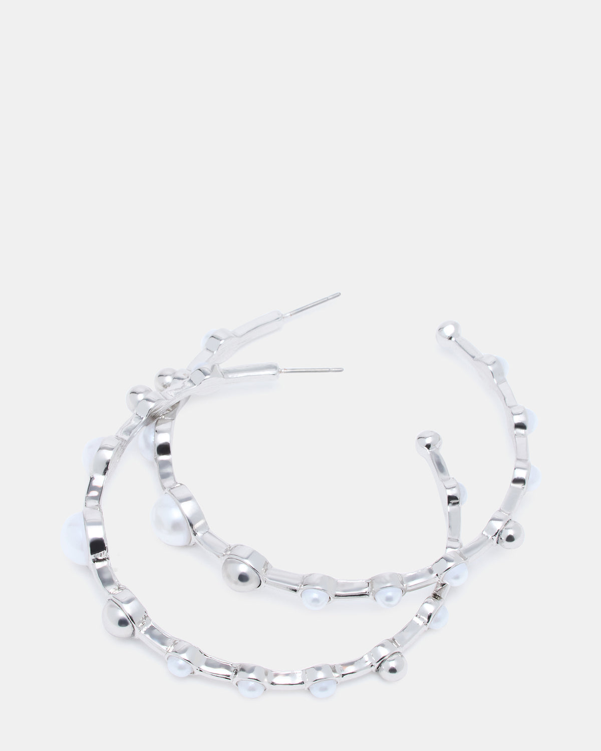 PEARL HOOP EARRINGS SILVER Women's Pearl Embellished Hoop Earrings | Steve Madden Trusted
