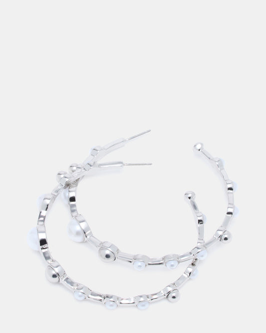 PEARL HOOP EARRINGS SILVER Women's Pearl Embellished Hoop Earrings | Steve Madden Trusted