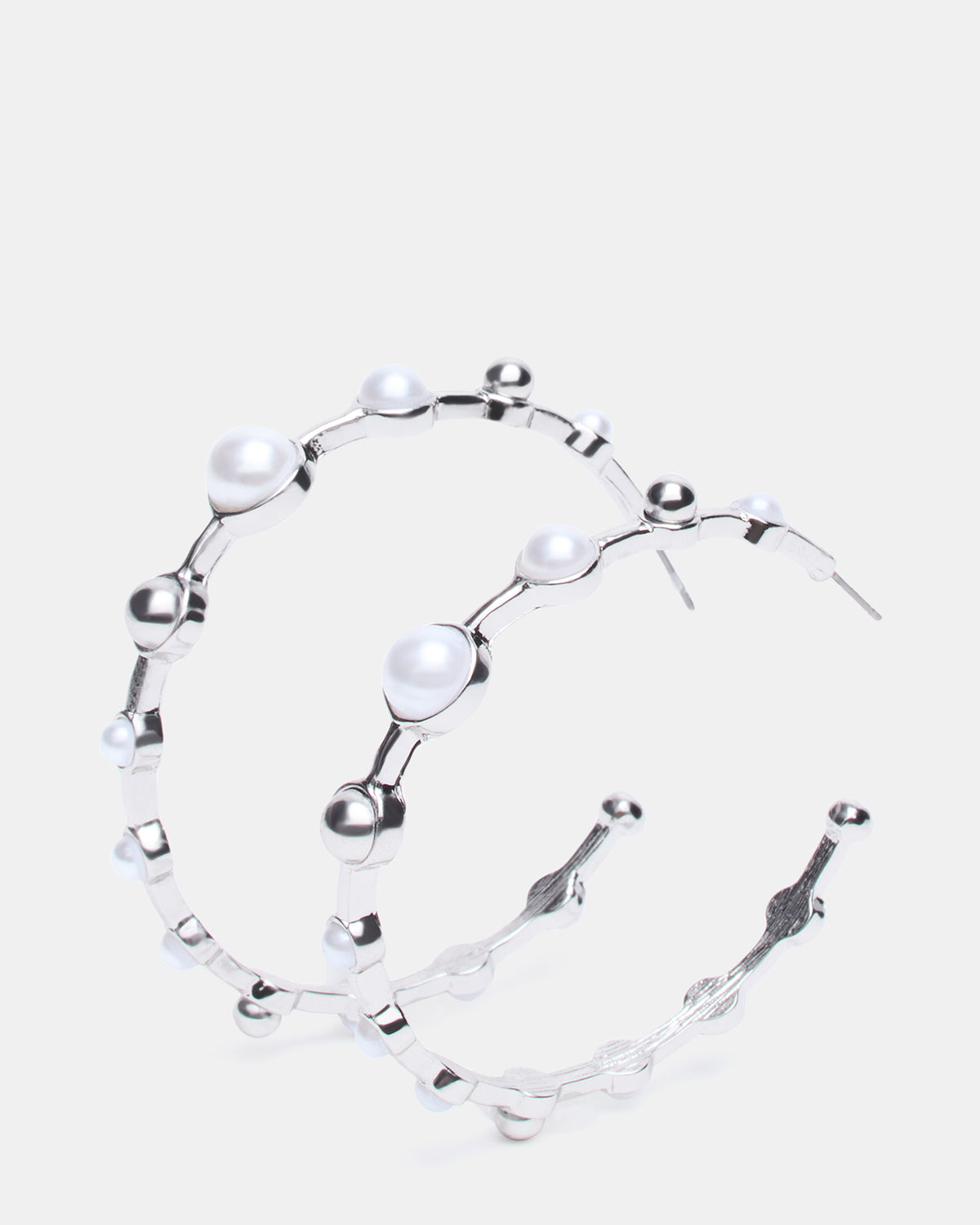 PEARL HOOP EARRINGS SILVER Women's Pearl Embellished Hoop Earrings | Steve Madden Trusted