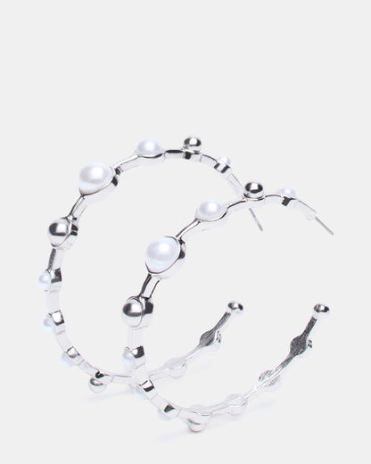 PEARL HOOP EARRINGS SILVER Women's Pearl Embellished Hoop Earrings | Steve Madden Trusted