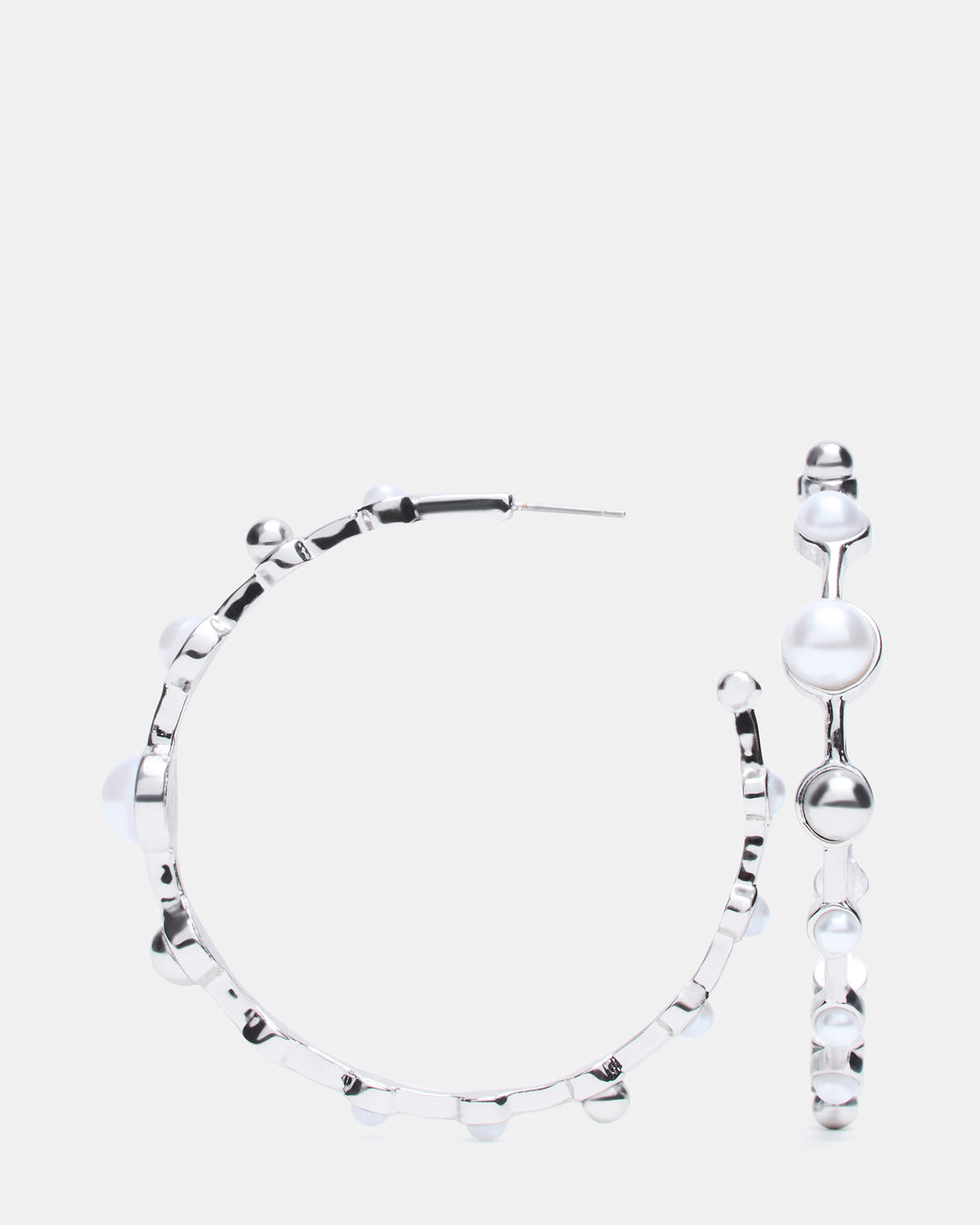 PEARL HOOP EARRINGS SILVER Women's Pearl Embellished Hoop Earrings | Steve Madden Trusted