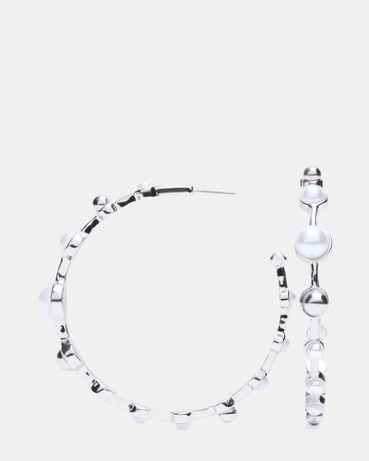 PEARL HOOP EARRINGS SILVER Women's Pearl Embellished Hoop Earrings | Steve Madden Trusted